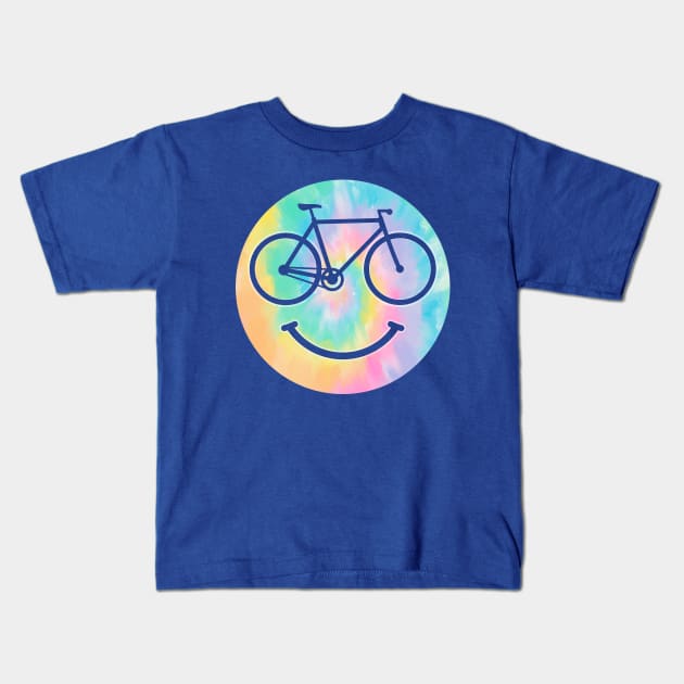 Bicycle Happy Bike Smile Tie-dye Rainbows Watercolors Face Kids T-Shirt by PnJ
